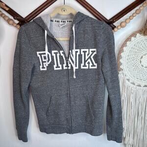 Victoria's Secret Pink Gray Faux Fur Lined Full Zip Hoodie